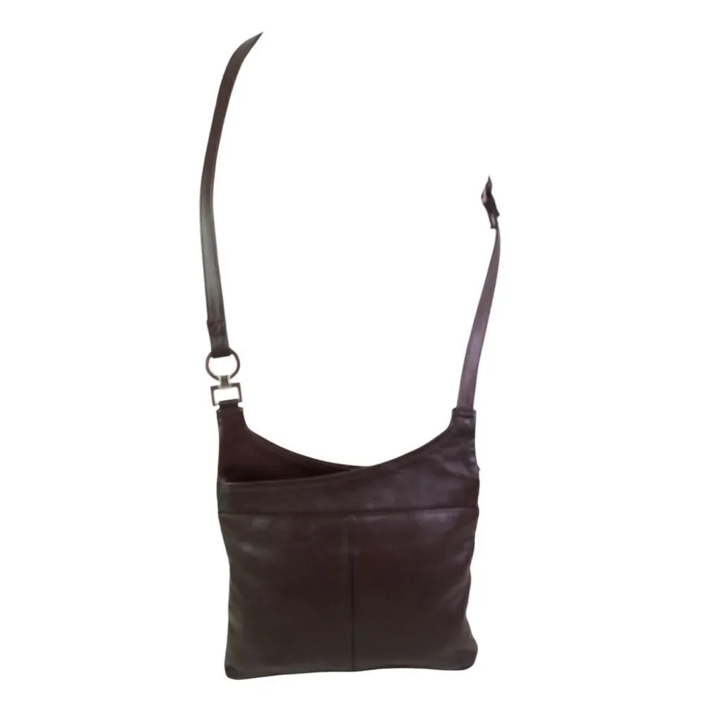 ROOMY DARK BROWN GENUINE LEATHER ZIP X-BODY MESSENGER SHOULDER BAG HANDBAG PURSE